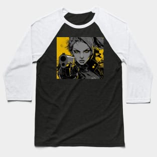 Japanese Samurai Girl Urban Cyberpunk Style Yellow Baseball T-Shirt